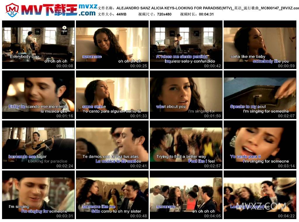 ALEJANDRO SANZ ALICIA KEYS-LOOKING FOR PARADISE(MTV)_英语_流行歌曲_MC800147